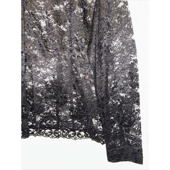 Ann Taylor LOFT Black Lace Petite Large Button-Up Shirt Fairy Grunge Goth Trendy - Picture 4 of 12